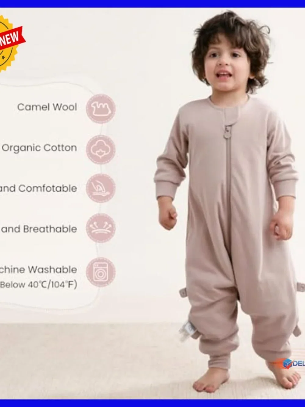 Toddler Sleep Sack with Feet Split Legs 1.0 Tog Organic Cotton 3T-4T